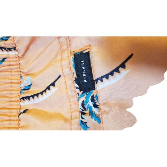 Rip Curl LayDays Swim‎ Trunks Size Medium Elastic Waistband Orange Palm Trees - Picture 6 of 16